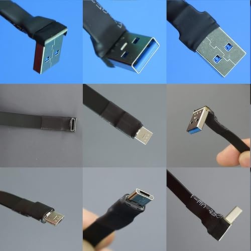 Miniatura 4 de ADT-Link - Cable de extensión USB 2.0 Micro B macho a macho tipo A, 90 FPV, delgado, plano, suave, flexible, FPC (9.8 in, S1A-W3)