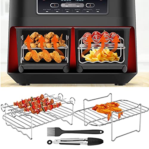 Heißluftfritteusen Zubehör, 4 Satz Ständer für Heißluftfritteusen Heißluftfritteuse Grillrost Kompatibel für Dual Zone Heißluftfritteuse AF300EU/ AF400EU 304 Edelstahl Dual Heißluftfritteuse Zubehör Cover