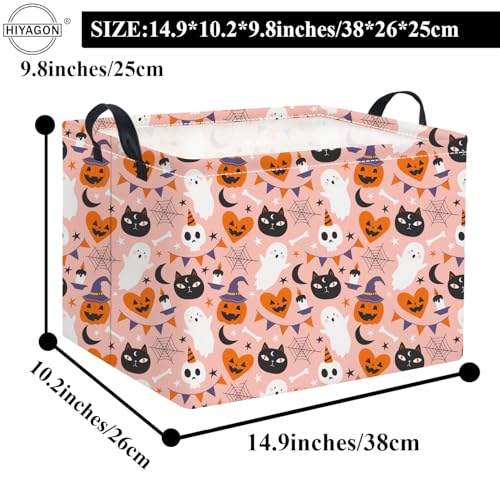 Image of Rectangular Halloween Basket for Boys and Girls Kids Trick or Treat Pumpkin Basket for Halloween Parties Cute Storage Bin Organizer Box Room Decor(Pink Heart Halloween)