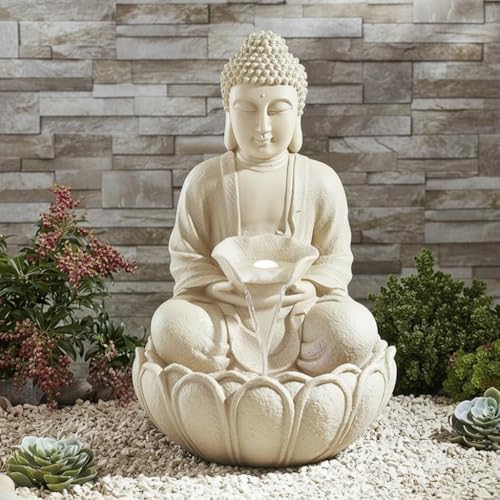 Image of Swarnhouse Decorative Water Fountain with LED Light, 2 Feet, Indoor Tabletop Waterfall for Home Office Garden (Cream)