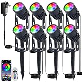Sathem Smart RGB Low Voltage LED Spotlights, APP & Remote Control,Synchronous Dimming Lighting System, IP65 Waterproof,16 Million Colors for Outdoor Landscape,Yard,Garden,Holiday Decoration (8 Pack)