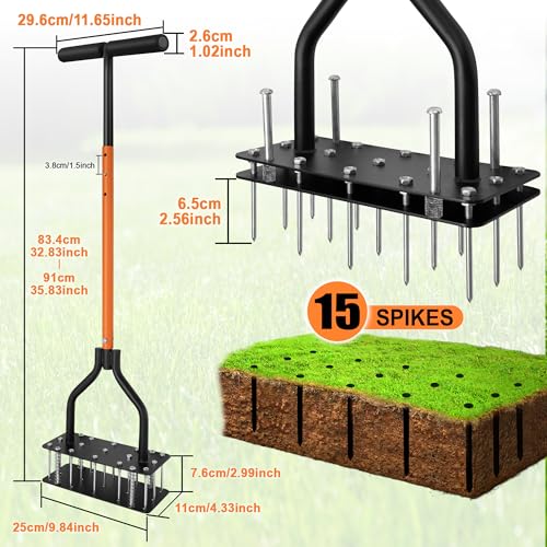 Herramienta manual para airear césped con 15 púas de acero miniatura 3