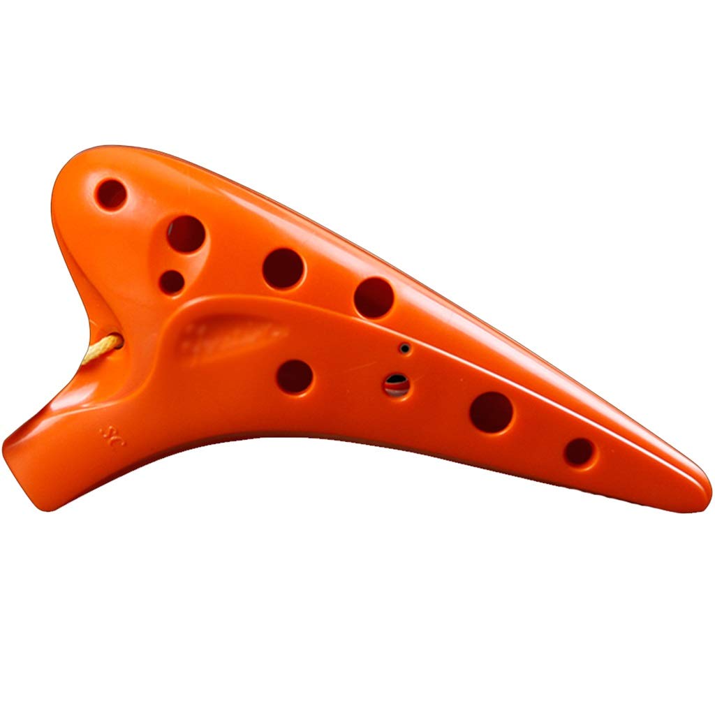 ocarina, Ocarina anti-caduta in plastica con tono acuto a 12 fori, regalo di compleanno, cordino e materiale didattico(Orange)