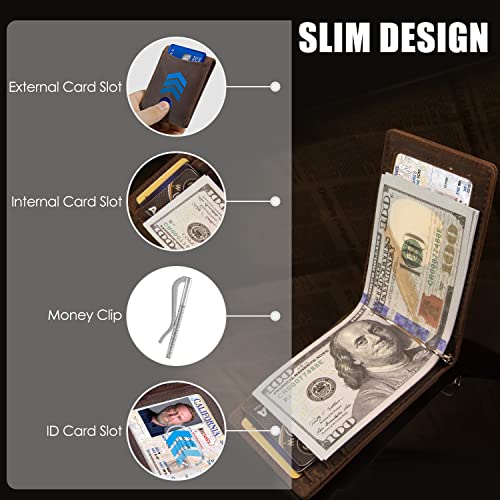 HRS Slim Wallets for Men, Genuine Leather Bifold Men's Wallet RFID Blocking Minimalist Front Pocket with Money Clip - image 4