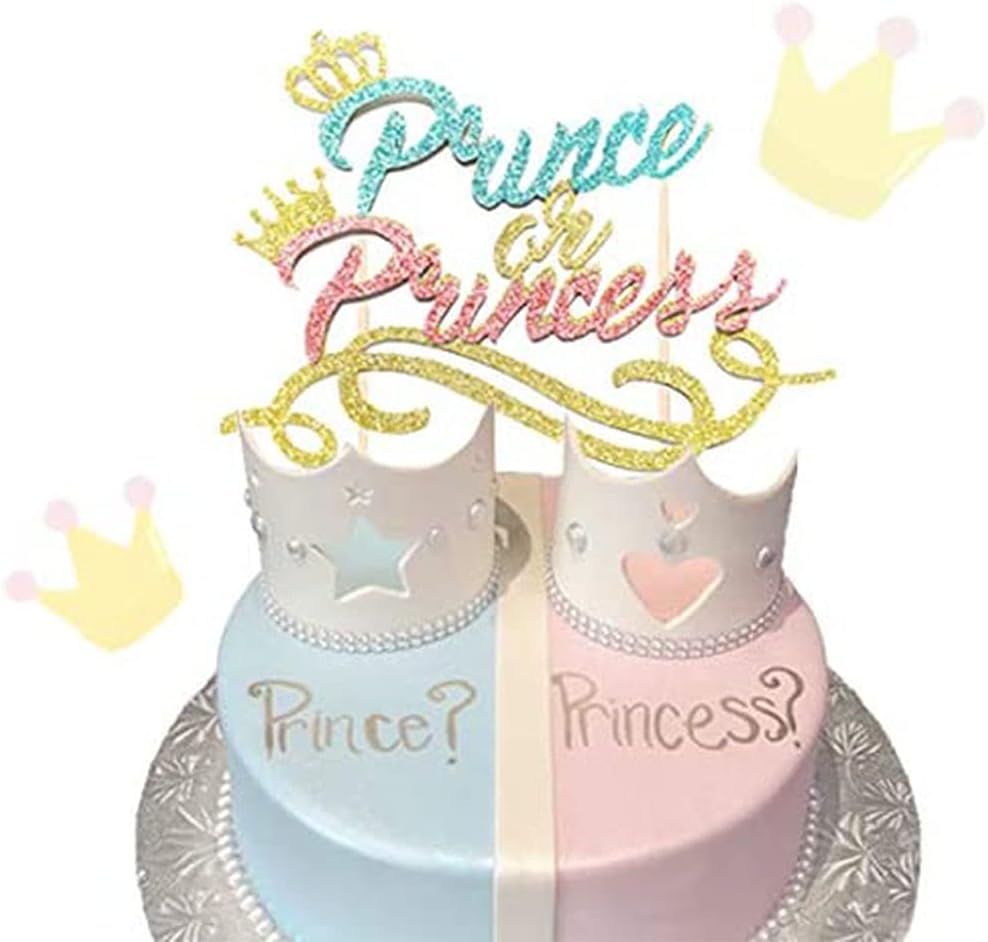 LaVenty Prince or Princess Cake Topper Boy or Girl Gender Reveal Cake Decoration Baby Shower Cake Decoration