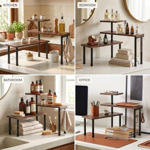 Image of Decorlay 3 Tier Corner Shelf Organizer Rack, Engineered Wood Kitchen Storage Stand for Spice Jars, Oil Bottles, Staircase Rack