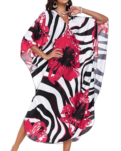 Image of Kaftan Dresses for Women V Neck Caftans Batwing Sleeve Beach Cover Ups | JILUVIN Plus Size Long Floral Print Dress, Loose Fit Maxi Casual Moomoo, Lounge House Mumu Nightgown Summer Vocation 2026