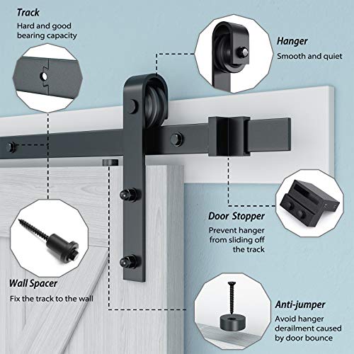 Genius Iron 6.6Ft Double Barn Door Hardware, Classic Design Standard Track With Upgraded Nylon Bearings, For 20In Wide Sliding Door Panel, Easy Installation,"Basic J" #TOP2