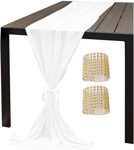 White Chiffon Table Runner 27x120 Inches for Weddings Party Bridal Table Decorations Voile Sheer Chiffon Outdoor Tablerunner 10ft for Long Tables Backdrop Drapes Romantic Decor