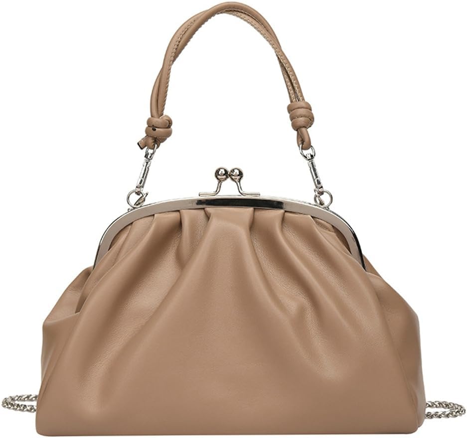 Chain Evening Handbag Purses for Women Kiss Lock Pleated Clutch Bag Cross Body Purse Elegant Handle for Daily Life