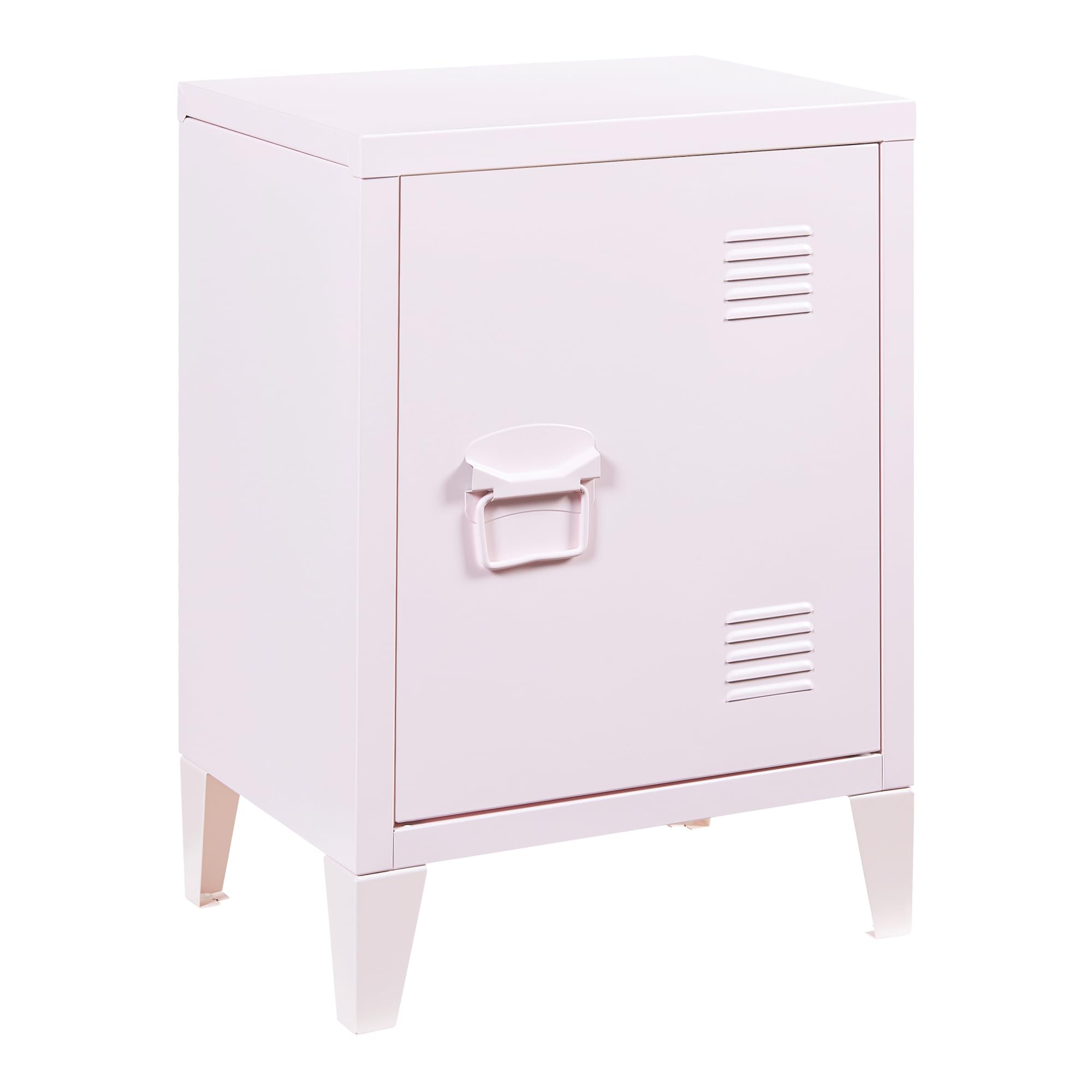 [en.casa] Mesa de Noche Inari con Cerradura Magnética Mesa Auxiliar con 2 Compartimientos para Salón Oficina Baño Ventilación Óptima 57 x 40 x 30 cm Acero - Rosa