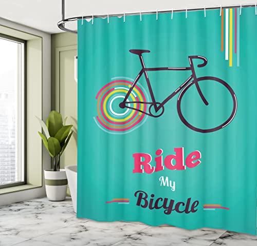 ABAKUHAUS Vintage Shower Curtain, Ride My Bicycle Theme Poster Style Retro Bike Hipster Art Illustration - Image 4
