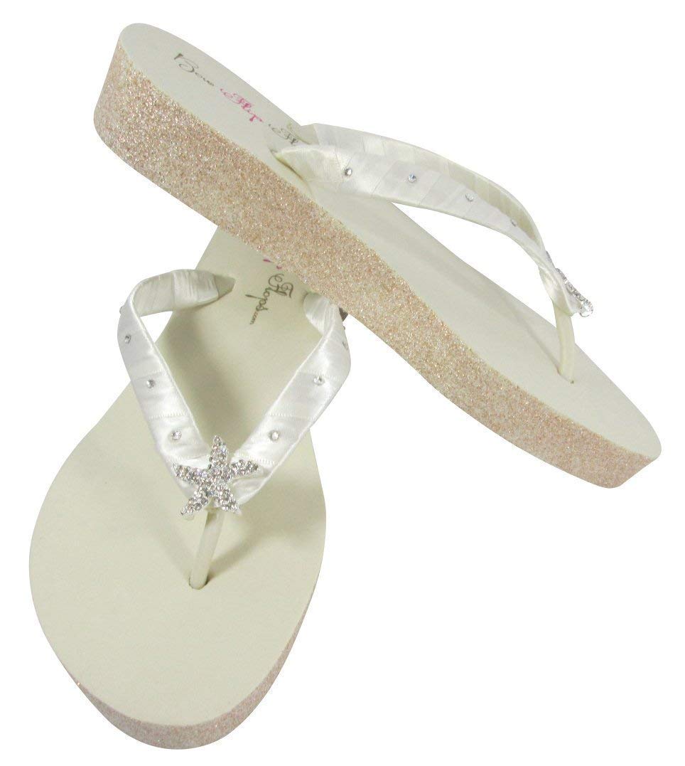 Starfish Glitter Flip Flops with Champagne & Crystal Stones