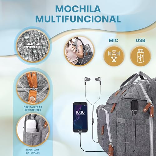 Treboler Mochila Bebe Pañalera con Cambiador Portátil y Cuna Plegable - Mochila Carro Bebé Impermeable Gran Capacidad - imagen 3