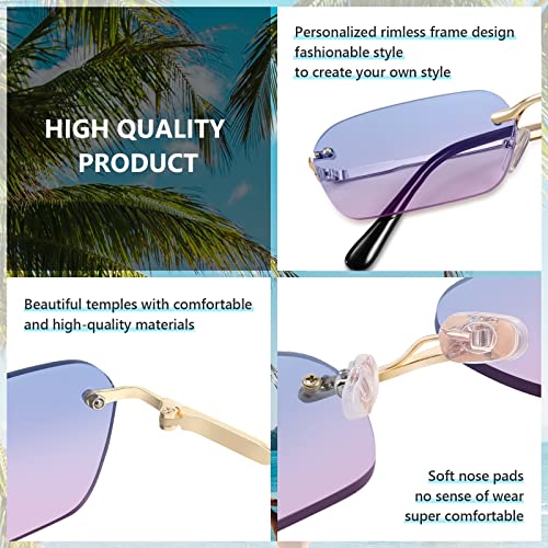 Image of FEISEDY Rimless Sunglasses Y2K Retro Small Narrow Clear Eyewear Vintage Rectangle Sunglasses for Women Men B2643