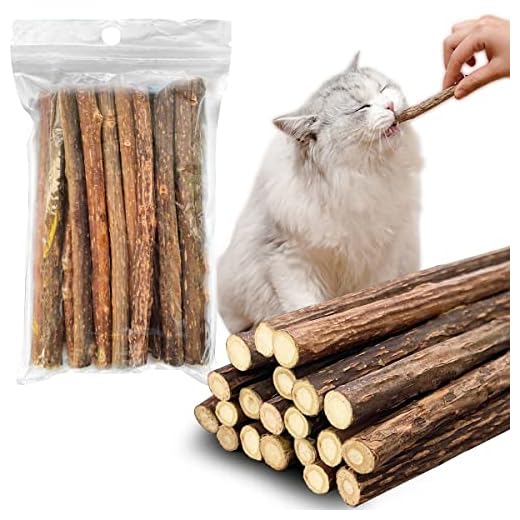 AGYM Cat Catnip Silvervine Stick 20 Packs, Cat Chew Toys for Cleaning Teeth, Relaxing, Improving Digestion, Pure Nature Cat Catnip Toys, Neither Addicting Nor Harmful