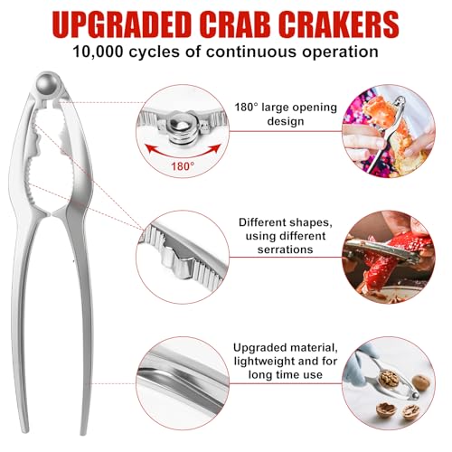 2026 Upgraded 8PCS Seafood Tool Set, Includes 2 Crab Leg Crackers, 2 Stainless Steel Crab Forks, 2 Lobster Shellers, 1 Crab Scissors and 1 Storage Box, Nut Crackers for Crab Legs (8 Pcs)