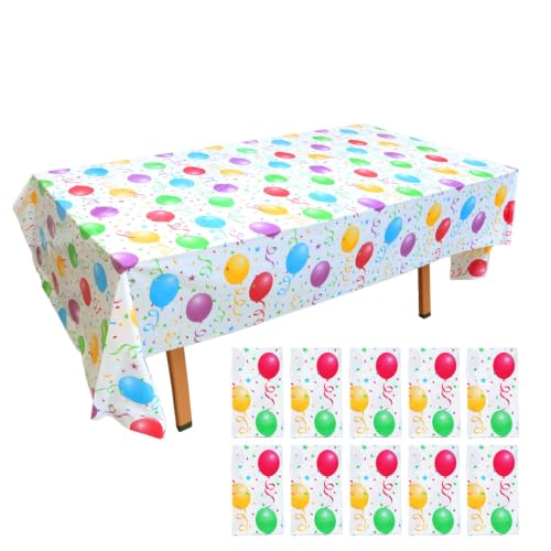 KAshack 10 Pcs Birthday Balloon Plastic Tablecloth, 54" x 108“