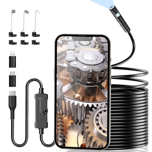 Endoskopkamera mit Licht, 1920P HD-Rohrkamera mit Doppellinse, IP67 Wasserdichtes Endoskop mit 8+1 LEDs, 10M Halbstarres Kabel, Inspektionskamera für Android iOS Handy, Kanalkamera für Abwasserrohre