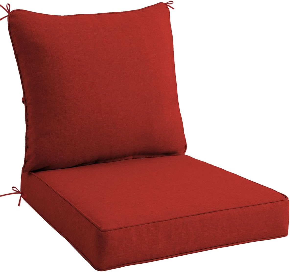 Sundale Outdoor Olefin Water-Resistant Deep Seat Cushion and Back Pillow, Durable Chair Pad with Adjustable Straps, Perfect for Courtyard, Patio, Porch, Living Room, Red - 24" x 24" x 4"