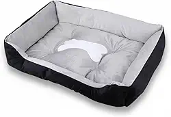 Cama Para Cachorro e Gato Macia Confortável Retangular Lavável Antiderrapante com Almofada – Ideal Para Pets Pequenos Médios e Grandes (Preto, Pequeno)