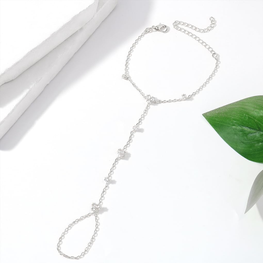 Gold Rhinestone Flower Hand Chain Bracelet for Women Dainty Crystal Floral Ring Bracelet CZ Flowers Finger Chain Bracelets Jewelry Accessories - Image 4