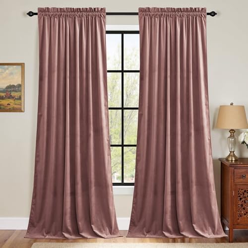 StangH Dusty Rose Pink Velvet Curtains 84 Inches, Super Soft Ligh...