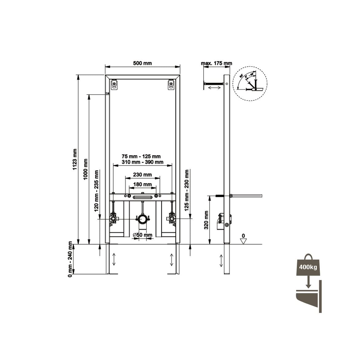 Belvit Panel de yeso, elemento de montaje para inodoro de pared
