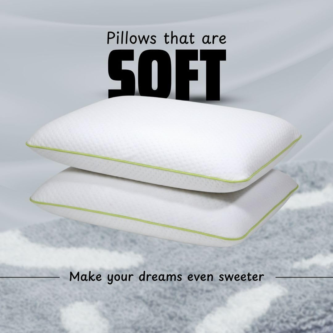 Memory Foam Pillow, Quilted Textured Cover with Piping, White