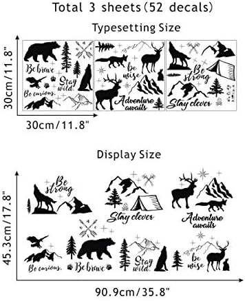 IARTTOP Inspirational Quote Woodland Wall Decal,Mountain Forest Wild Animal Deer Black Sticker,Be Strong Be Brave Wall Art for Classroom Kids Room Nursery Decor(52 Decals) 5 51SylTIsa+L. AC