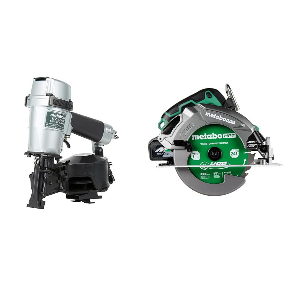 Bundle of Metabo HPT Roofing Nailer, NV45AB2 + Metabo HPT 36V MultiVolt™ 7-1/4-Inch Circular Saw w/Torque Boost Technology, C3607DB