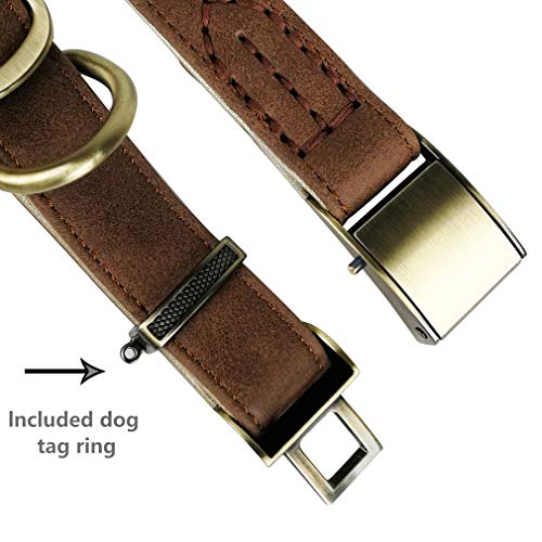 Chede Basic Classic Luxury Padded Leather Dog Collar,The Seatbelt Buckle,For Large Medium Small Pets (L, Brown) #TOP5