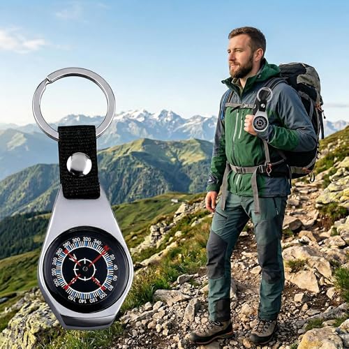 Kompass Wegweiser-Schlüsselanhänger aus Aluminium – Wasserdichter Taschenkompass für Outdoor, Camping & Abenteuer - Original. (1)