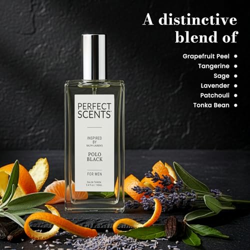 Image of Perfect Scents Fragrances, Inspired by Ralp.h La.uren's Pol.o Black, Men's Eau de Toilette, CLEAN, Vegan, Paraben-Free, Never Tested on Animals, 3.4 Fluid Ounces