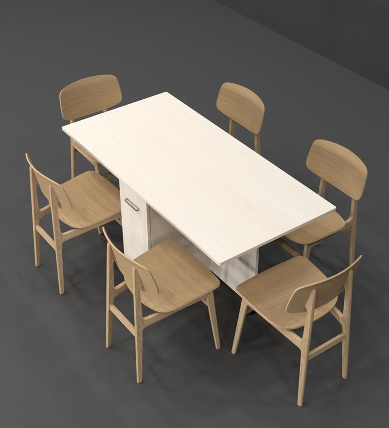 Image of SPECIALITY PANELS Folding Dining Table with Storage, Beige Wood Finish, 149x74x76 cm, Mobile Kitchen Island with Wheels, Carpenter Assembly Provided
