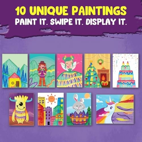 Image of Smartivity Squeegee Art Painting Kit for Kids 4-8 Years - DIY Swipe & Swirl Canvas Painting Set - Make 10 Colorful Art Sheets - Creative Birthday Gift for Boys & Girls