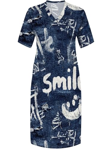 Image of SUZONANA Womens Plus Size 3D Denim-Print Fashion Maxi Dresses Casual Soft Tshirt Dress