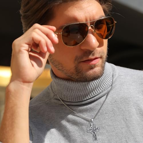 Celtic Cross Necklace 925 Sterling Silver Jewish Cross Pendant Star of David Necklace Clover Viking Irish Jewelry Religious Protective Gift for Men Women4