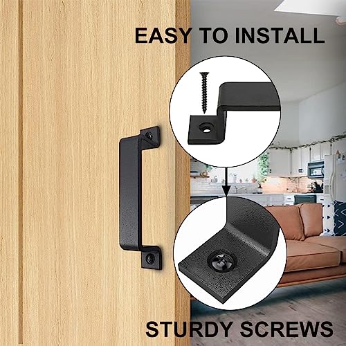 Image of 6.1 inch Barn Door Handles - Gate Pulls for Wooden Fences Shed Garage Sliding Door - Pull Handle Rustic Farmhouse Industrial Style - Outdoor Indoor Exterior and Interior Pulls (6.1 inch -2pcs(black))