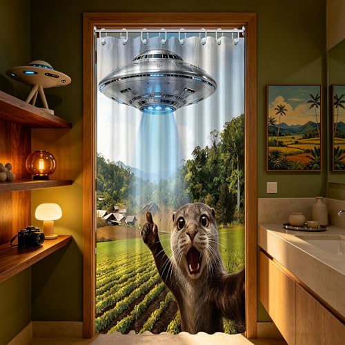 Image of Small Stall Narrow Shower Curtain 48 x 72 Inch Funny Otter Stand Up Carzy Animal Shower Curtains for Rv Camper Bathroom Decor Sets, Waterproof Cloth Fabric with Hooks