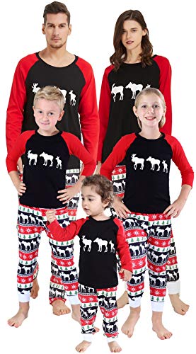 Matching Family Pajamas Sets Christmas PJ's with ELF Printing Long Sleeve Tee and Striped Pants Loungewear Sleepwear Women's S