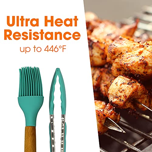 Cheer Collection 12 Piece Silicone Spatula Set with Wooden Handles - Non-Stick Silicone Utensils for Cooking, Aqua - Image 4