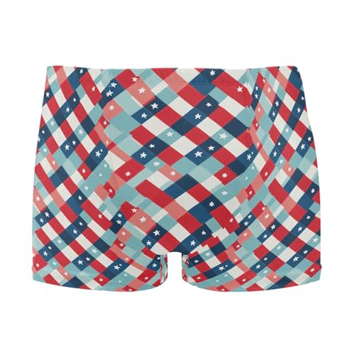 Red and Bule Buffalo Check Plaid Mens Swim Trunk Swimwear Bathing Suit Swim Brief Square Leg Board Short S B0404338