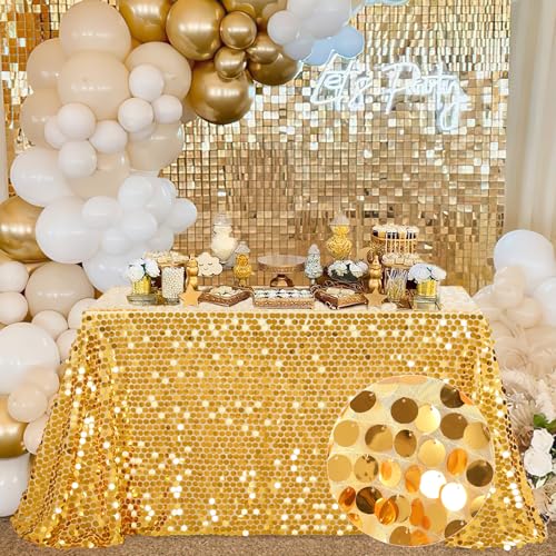 B-COOL Mantel de Lentejuelas Dorado Payette de 50 x 102 Pulgadas, colección Premium, Mantel de Lentejuelas metálicas Brillantes para decoración de Mesa de Boda, Fiesta de cumpleaños, Baby Shower