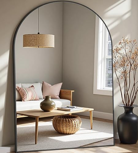 Image of Prywot Full Length Mirror, Oversized 81 inchx41 inch Arched-Top Floor Mirror, Black