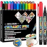 24 Stück Porzellanstifte Spülmaschinenfest, Wasserfest Stifte zum Steine Bemalen, Glasmalstifte Spülmaschinenfest, Acrylic Marker, Keramik Stifte für Steine Bemalen, Glas, Holz, Keramik, Metall