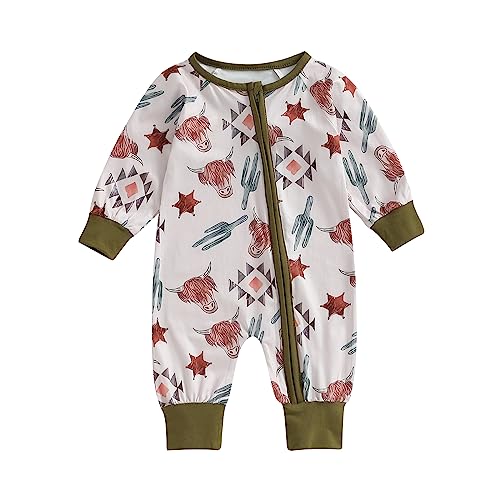 Image of Maemukilabe Newborn Baby Boy Girl Zipper Footless Sleep and Play Jumpsuit Cow Floral Long Sleeve Romper Clothes Unisex (01-Light Pink, 0-3 Months)