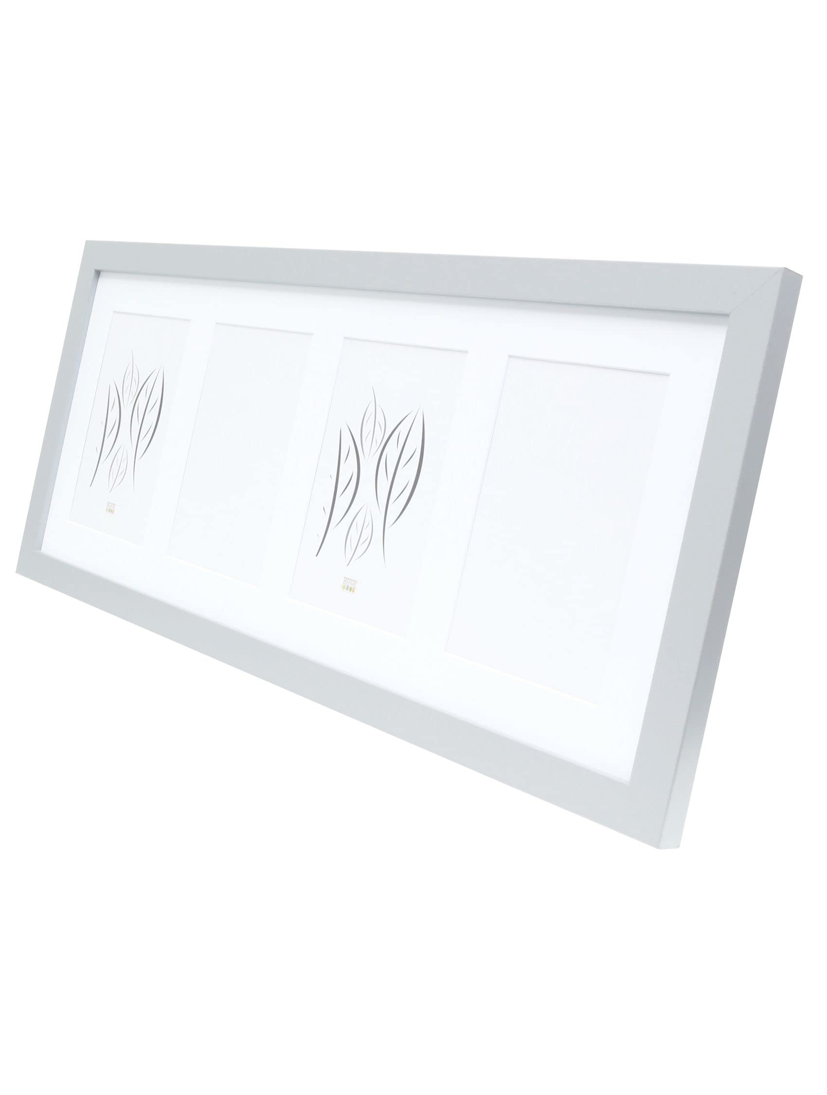 Deknudt Frames Bilderrahmen mit Passepartout für 4 Bilder 13x18cm - Silber - Holz MDF - Galerierahmen - Bilder Aufhängen oder ausstellen - 26x65cm