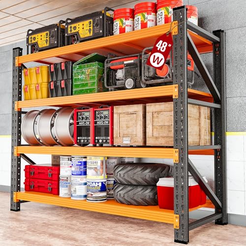 Image of 48 inch Wide Heavy Duty Garage Shelving Units,3000LBS Deep Storage Shelves,Orange Metal Garage Shelves,Large Storage Rack,Steel Shelf,Industrial Shelving for Shop,Warehouse,Basement,48 inch W x 24 inch D x 70 inch H