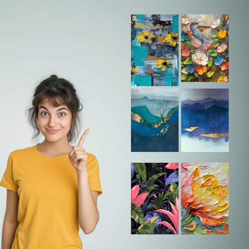 Image of SiddArtify Abstract Floral & Nature Teal Gold Art Print Set - 300GSM Board - 8x12 Inch - Pack of 6 Wall Room Decoration art Poster Prints